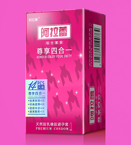 点击放大 阿拉蕾尊享四合一天然胶乳橡胶避孕套